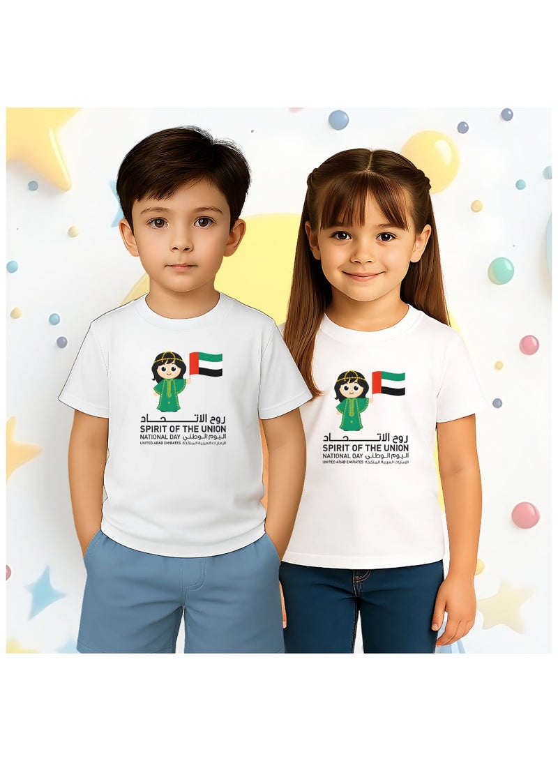 PRINTSHOP4ME Unisex UAE Kids T-shirts for celebrating  UAE National Day and Flag day events White (Design 2) - Image 5