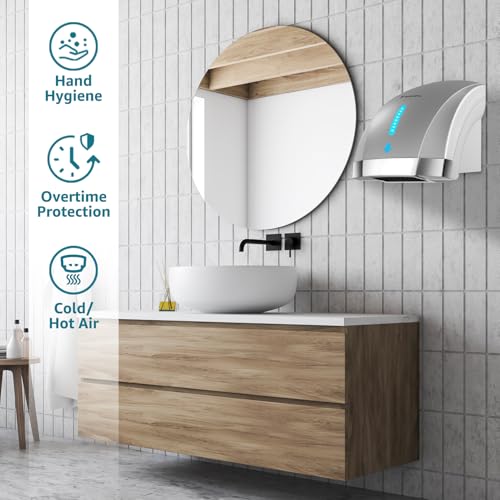 modunful Hand Dryers for Bathrooms Commercial, Electric Hand Dryer Touchless, Extra Quiet Low Noise(40db), Wall Mounted Type(1600W) (Silver) - Image 3