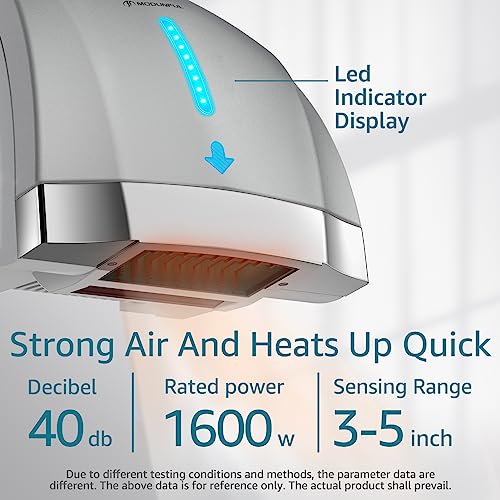 modunful Hand Dryers for Bathrooms Commercial, Electric Hand Dryer Touchless, Extra Quiet Low Noise(40db), Wall Mounted Type(1600W) (Silver) - Image 2