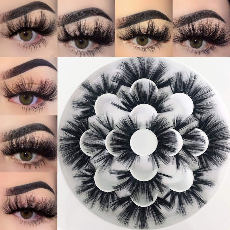 Mikiwi 25mm Faux Mink Lashes, 6D lashes, Faux Mink Eyelashes, Dramatic Lashes, 7 Pairs Fluffy Mink Lashes, 25 mm Lashes for Halloween Party - Image 1