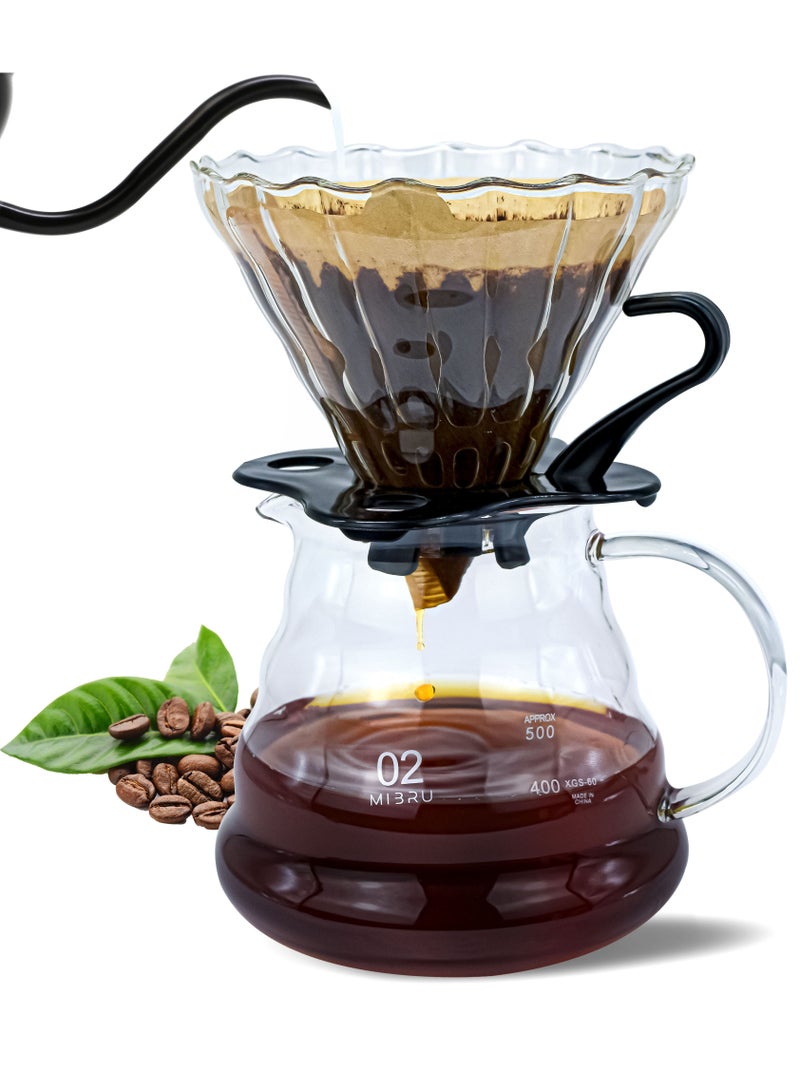 ميبرو طقم تقطير قهوة V60 مع قمع زجاجي وسيرفر زجاجي أداة تحضير القهوة للاستخدام اليومي في المنزل والمكتب هدية لعشاق القهوة - Image 1
