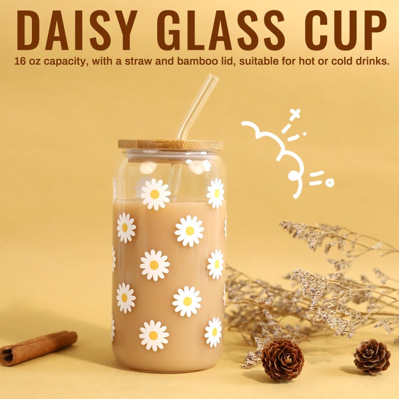 PARTY TONIGHT Birthday Gifts for Women, Unique Happy Birthday Gift Baskets for Teen Girls, Women, Her, Best Friend, Daughter, Sister, Self Care Package Cute Daisy Aesthetic Glass Cups Gift Box 9pcs Set - Image 3