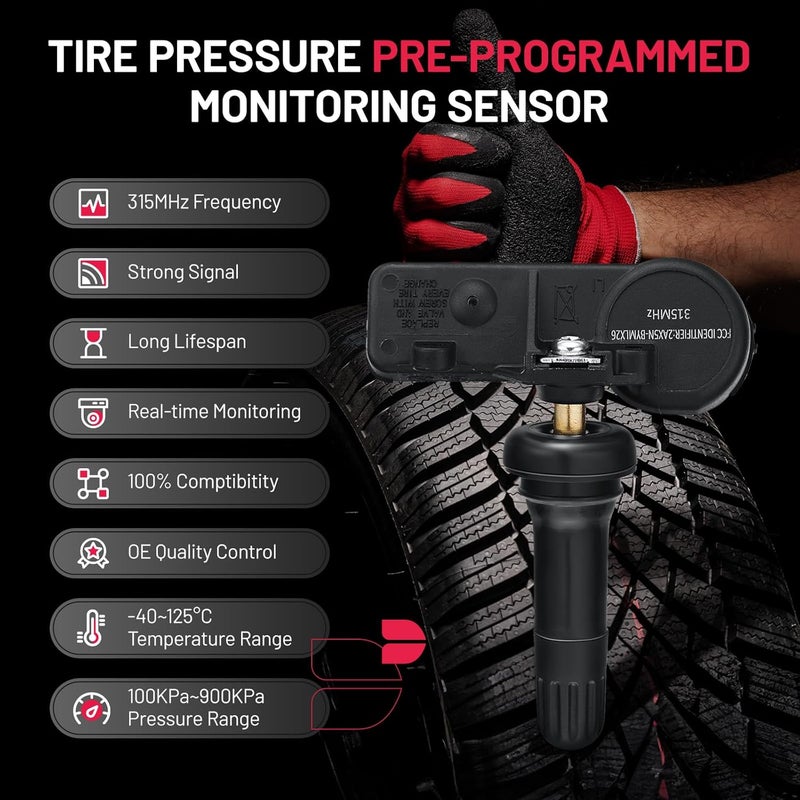 BDFHYK مستشعر TPMS 13586335، 315 ميجاهرتز، مجموعة من 4 مستشعرات لنظام مراقبة ضغط الإطارات، متوافقة مع سلسلة GM - Image 3