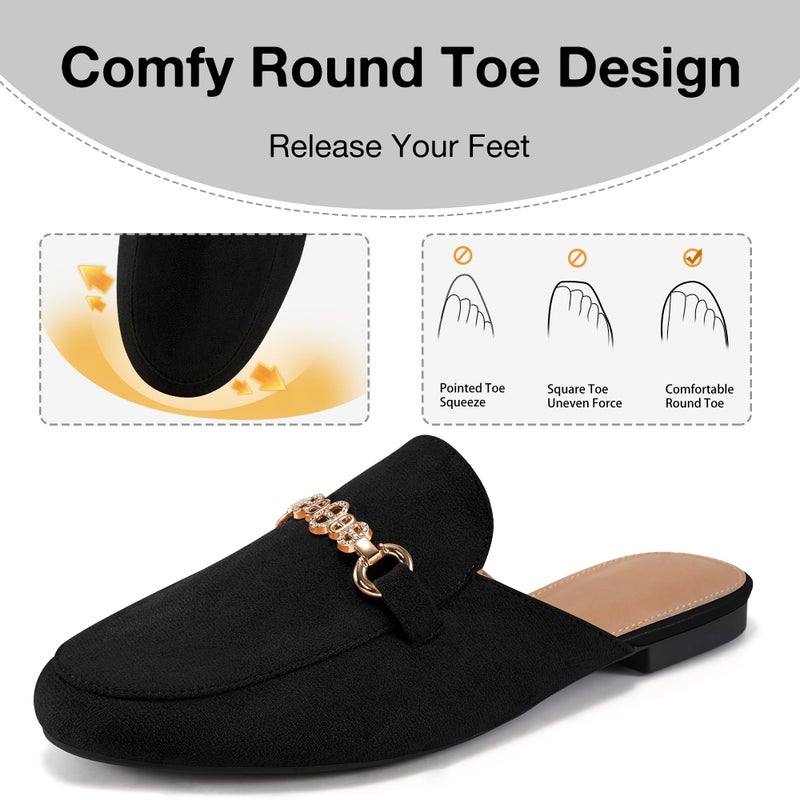 FUDYNMALC Womens Mules Buckle Flats: Classic Suede Slip On Shoes Dressy Closed Toe Backless Slides Loafers 2026 for Business Work Office Casual Black - Image 4