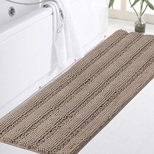Turquoize Non-Slip Soft Chenille Bath Mat High Water Absorbent for Bath Room/Kitchen Machine-Washable, Perfect for Doormats,Tub,Size 47" X 17",Striped Pattern,Taupe - Image 1