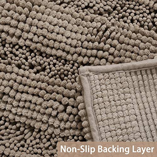 Turquoize Non-Slip Soft Chenille Bath Mat High Water Absorbent for Bath Room/Kitchen Machine-Washable, Perfect for Doormats,Tub,Size 47" X 17",Striped Pattern,Taupe - Image 3