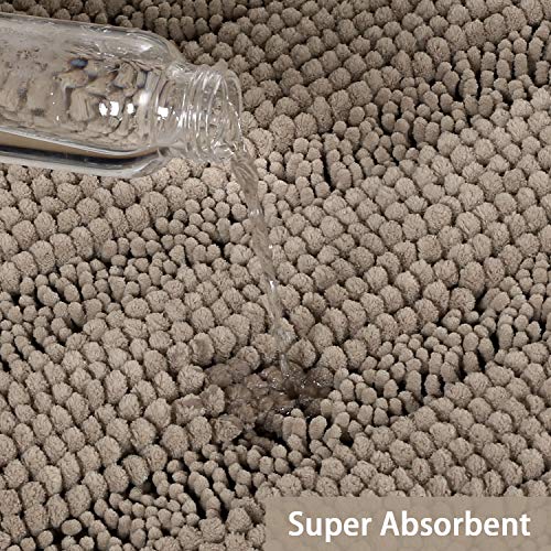 Turquoize Non-Slip Soft Chenille Bath Mat High Water Absorbent for Bath Room/Kitchen Machine-Washable, Perfect for Doormats,Tub,Size 47" X 17",Striped Pattern,Taupe - Image 4