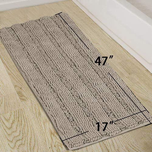 Turquoize Non-Slip Soft Chenille Bath Mat High Water Absorbent for Bath Room/Kitchen Machine-Washable, Perfect for Doormats,Tub,Size 47" X 17",Striped Pattern,Taupe - Image 5