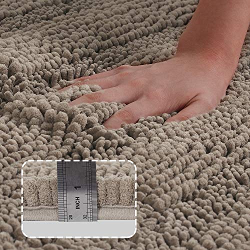 Turquoize Non-Slip Soft Chenille Bath Mat High Water Absorbent for Bath Room/Kitchen Machine-Washable, Perfect for Doormats,Tub,Size 47" X 17",Striped Pattern,Taupe - Image 2