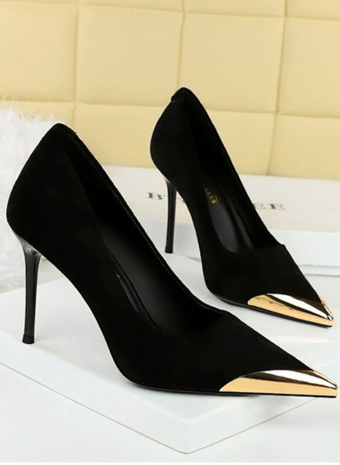 بيج تري النساء أنيقة جلد السويد أشار مغلق إصبع القدم كعب عالي 9.5CM أسود - Image 2