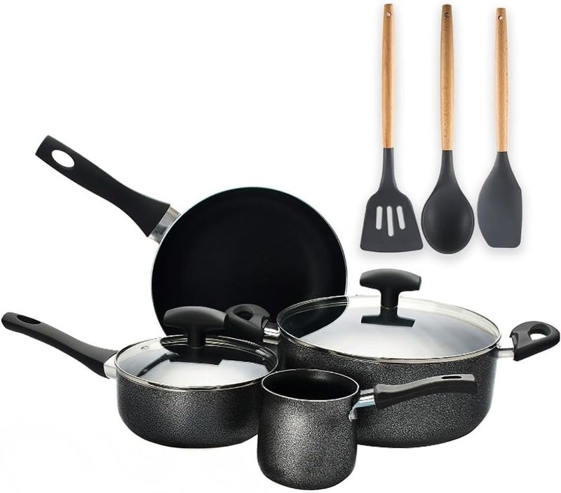 Sweet Home 9-Piece Non-Stick Cookware Set – Durable Aluminum Pots & Pans with Lids Essential Kitchen Cookware Silver - Image 1