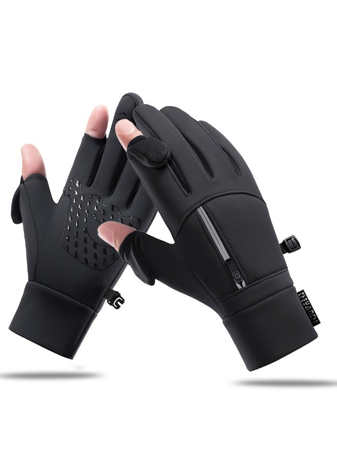 Winter Touchscreen Warm Gloves with Flip-Top Fingers - Windproof Cold-Resistant for Men & Women, Ideal for Cycling Fishing Running Outdoor Sports (L) - Image 1