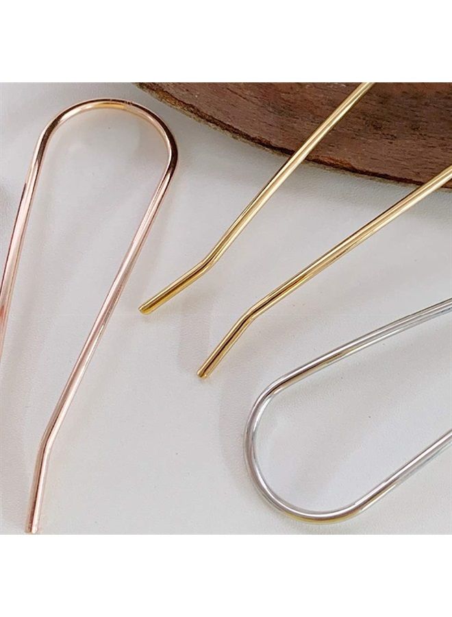 HYFEEL Metal Hair Fork 4.6 inch Simple U Shape Updo Hair Sticks Alloy Gold-plated 2 Prong Bun Hair Pins Clips Grips for Women Thick Hair Styling Tool Accessories, 3 Pack, Gold, Rose Gold, Silver - Image 5