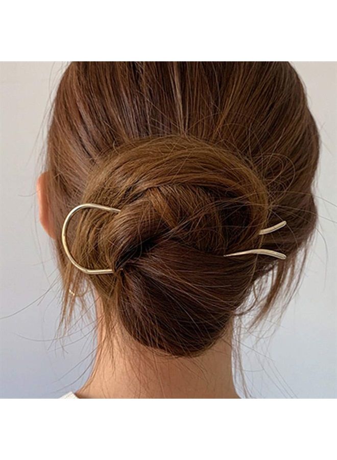 HYFEEL Metal Hair Fork 4.6 inch Simple U Shape Updo Hair Sticks Alloy Gold-plated 2 Prong Bun Hair Pins Clips Grips for Women Thick Hair Styling Tool Accessories, 3 Pack, Gold, Rose Gold, Silver - Image 2