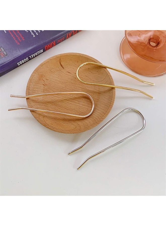 HYFEEL Metal Hair Fork 4.6 inch Simple U Shape Updo Hair Sticks Alloy Gold-plated 2 Prong Bun Hair Pins Clips Grips for Women Thick Hair Styling Tool Accessories, 3 Pack, Gold, Rose Gold, Silver - Image 4