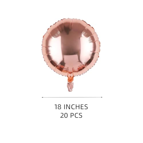 AnnoDeel 20 pcs 18inch Rose Gold Round Foil Balloons, Pink Round Shaped Helium Balloons Mylar Balloons for Wedding Decoration Party Balloons Birthday - Image 2