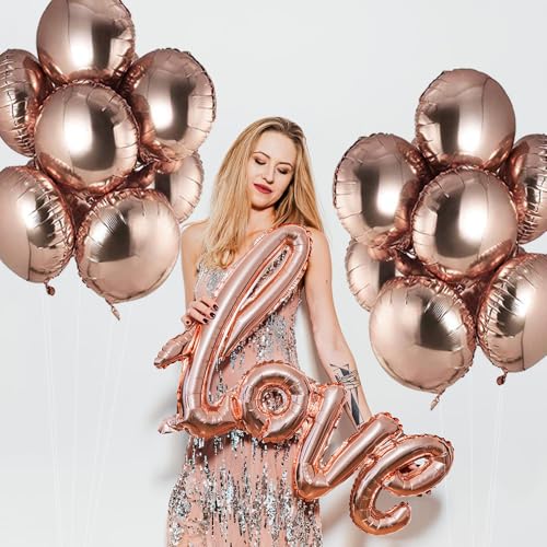 AnnoDeel 20 pcs 18inch Rose Gold Round Foil Balloons, Pink Round Shaped Helium Balloons Mylar Balloons for Wedding Decoration Party Balloons Birthday - Image 4