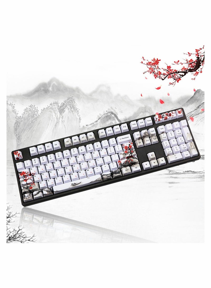 Rubber Keycaps Set, 110 Keys PBT Keycap, Anti-Slip Texture Dye-Sublimation Plum Blossom Cherry Profile Key Cap, DIY Mechanical Keyboard Keycap Set for Mechanical Keyboard - Image 1