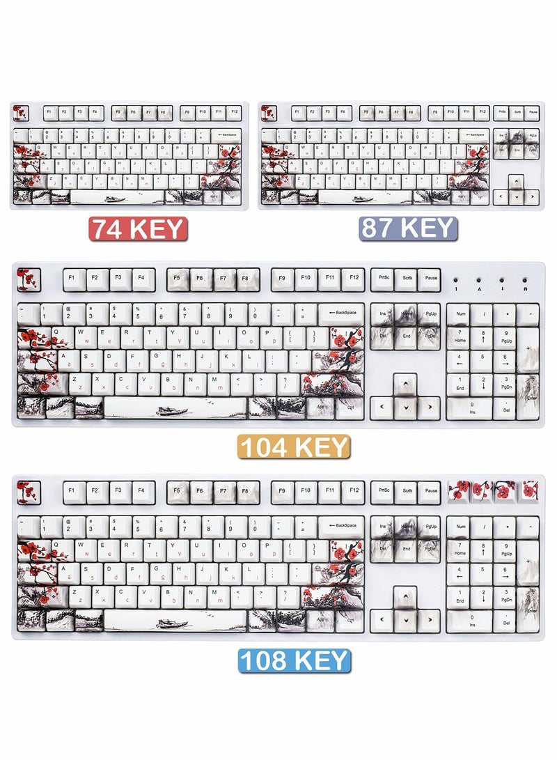 Rubber Keycaps Set, 110 Keys PBT Keycap, Anti-Slip Texture Dye-Sublimation Plum Blossom Cherry Profile Key Cap, DIY Mechanical Keyboard Keycap Set for Mechanical Keyboard - Image 2