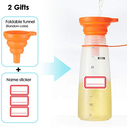 Ondiomn Plastic Condiment Squeeze Bottles for Sauces Wide Mouth - Salad Dressing Bottle Dispenser for Sauce Cooking Oil Ketchup Syrup Liquids Griddle Paint Mustard Resin (3-Pack (orange), 14, ounces) - Image 4