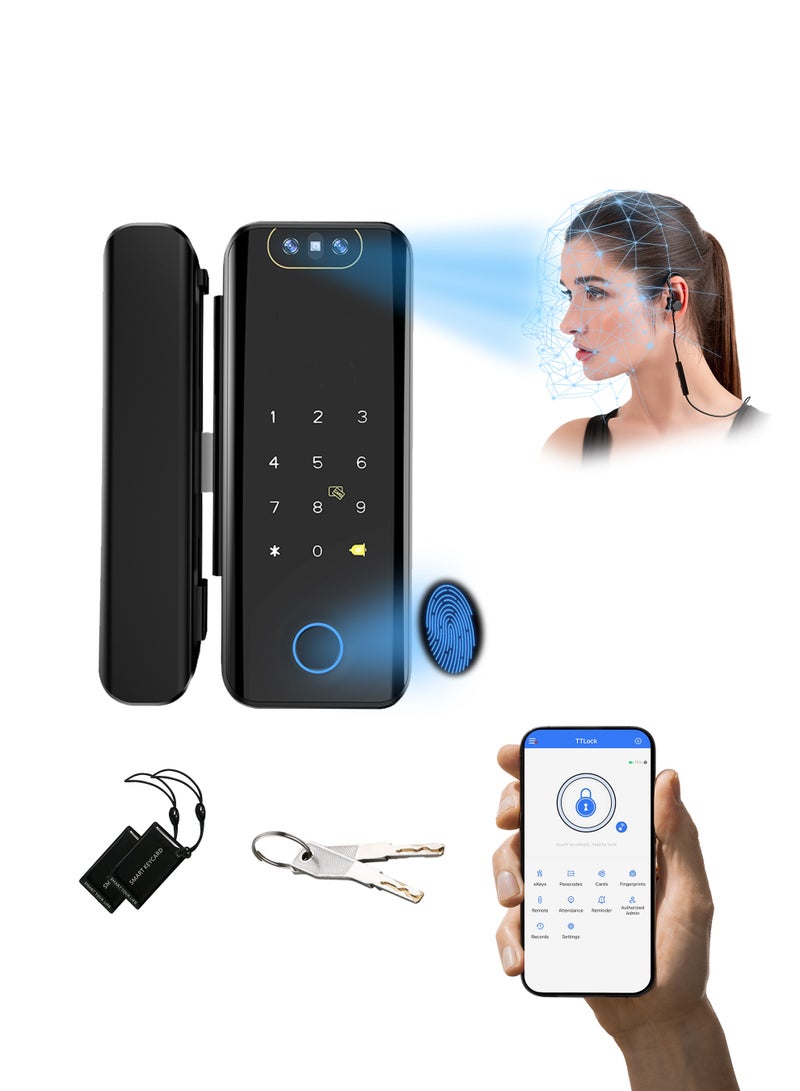 التاكس قفل ذكي Altix GX Pro مع التعرف على الوجه ثلاثي الأبعاد للمكاتب وأبواب الزجاج المنزلقة – دخول بدون مفتاح عبر تطبيق TTLOCK، البصمة، بطاقة RFID، رمز المرور، التحكم عن بُعد والمفتاح (أسود). - Image 1