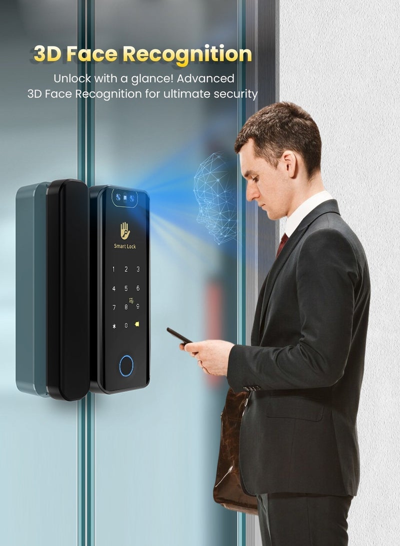 التاكس قفل ذكي Altix GX Pro مع التعرف على الوجه ثلاثي الأبعاد للمكاتب وأبواب الزجاج المنزلقة – دخول بدون مفتاح عبر تطبيق TTLOCK، البصمة، بطاقة RFID، رمز المرور، التحكم عن بُعد والمفتاح (أسود). - Image 3