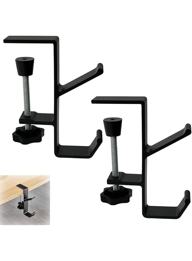erorex Convenient Clamp On Under Desk Headphone And Backpack Hook Adjustable Arm Black Finish. Keep Handbags Purses And Headphones Neatly Organized And Accessible Under Your Desk.  - Image 1