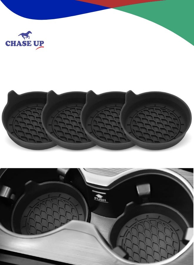 Chase Up Car Cup Holder Coaster, Silicone Cup Holder Insert, Universal Non-Slip Cup Holders, Car Accessories Interior for Women and Man 4 Pack Black - Image 1