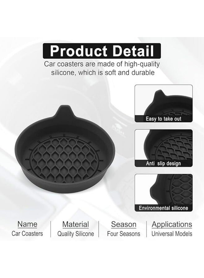 Chase Up Car Cup Holder Coaster, Silicone Cup Holder Insert, Universal Non-Slip Cup Holders, Car Accessories Interior for Women and Man 4 Pack Black - Image 2