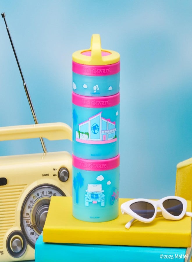 Whiskware California Barbie (Dreamhouse) Whiskware Stackable Snack Pack - 3 Jar + Handle - Yellow/Pink/Blue - Image 5