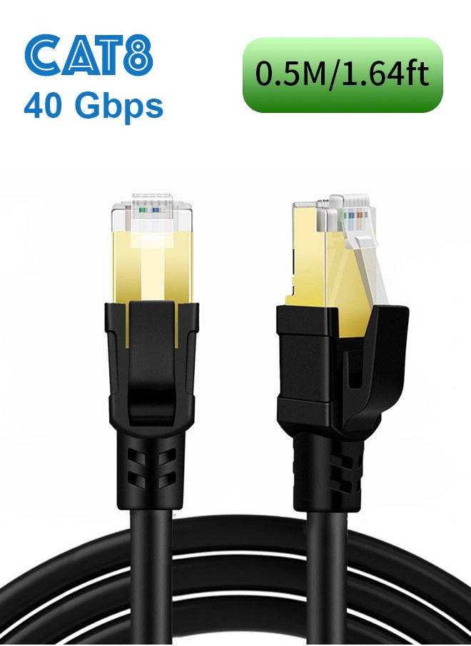 سجيت كابل إيثيرنت Cat8 بطول 0.5 متر، سرعة عالية 26AWG كابل LAN Cat8 بشبكة 40 جيجابت في الثانية، 2000 ميجاهرتز مع موصل RJ45 مغطى بالذهب، مقاوم للأشعة فوق البنفسجية وسريع وقوي للحالات الجوية S/FTP مناسب للمودم والموجهات والألعاب وXbox وPS5  - Image 1