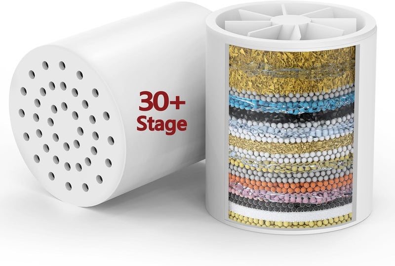 Long River 2 Pack 33 Stage Universal Shower Filter Replacement Cartridge V+C+E- Hard Water Purifier Removes Chlorine, Heavy Metals, Iron, Sediments - High Output Water Softener for Skin & Hair - Image 1