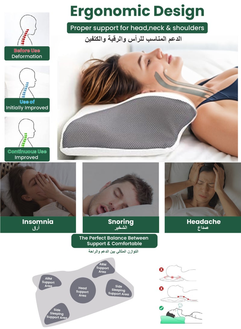 REST Alingo Cervical Neck Pillow for Pain Relief, Adjustable Ergonomic Memory Foam Pillow for Neck and Shoulder Pain, Orthopedic Contour Support Pillows for Side Back & Stomach  Sleepers with Washable Breathable Cover 70x40cm White - Image 5