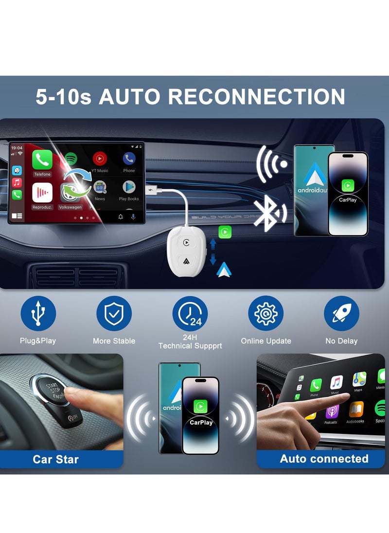 KASTWAVE - 2 in 1 Wireless Adapter for Apple CarPlay and Android Auto - Plug & Play Dongle, Fast Conversion for Most Car Models, Including Mini Cars and SUVs, White - Image 1