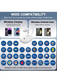 KASTWAVE 2 in 1 Wireless Adapter for Apple CarPlay and Android Auto - Plug & Play Dongle, Fast Conversion for Most Car Models, Including Mini Cars and SUVs, White  - Image 5