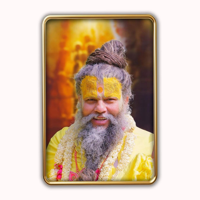 Dharvika Innovations Dharvika Innovations Premium Sparkle Lamination Premanand Maharaj paintings for living room with golden slim frame Gold 324 18x24 Inch Without Glass