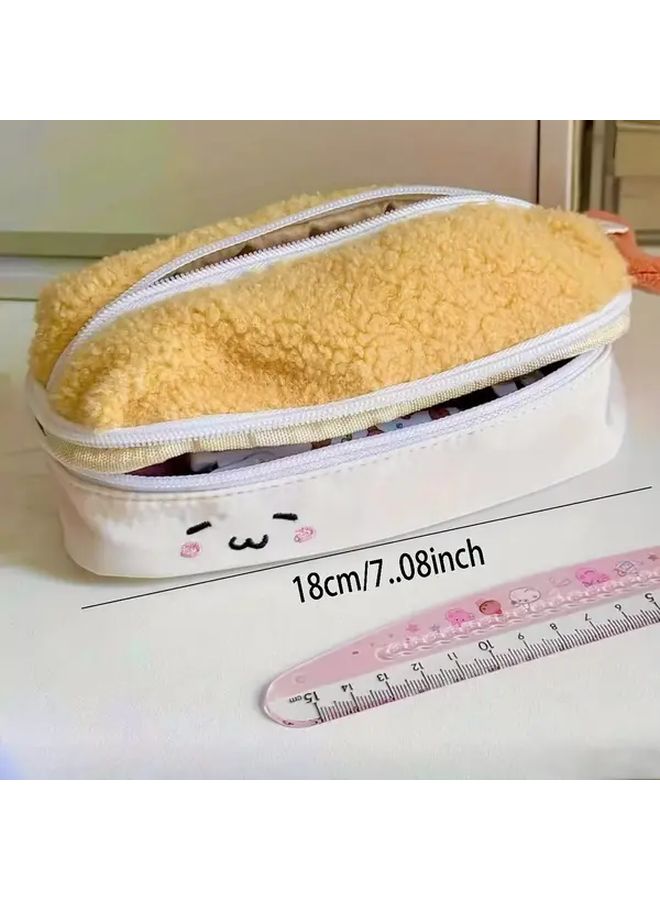 Soft Plush Flannel Pencil Case Large Capacity Cute School Office Organizer With Zipper - Image 2