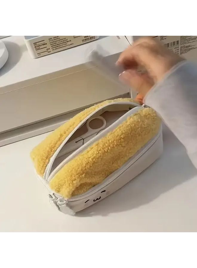 Soft Plush Flannel Pencil Case Large Capacity Cute School Office Organizer With Zipper - Image 5