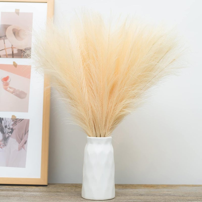 EVODIS Faux Pampas Grass, 18"/45cm Artificial Pampas Grass Fluffy 6 Stem pompous Grass Flower Arrangement for Boho Home Wedding Decoration (Beige) - Image 1