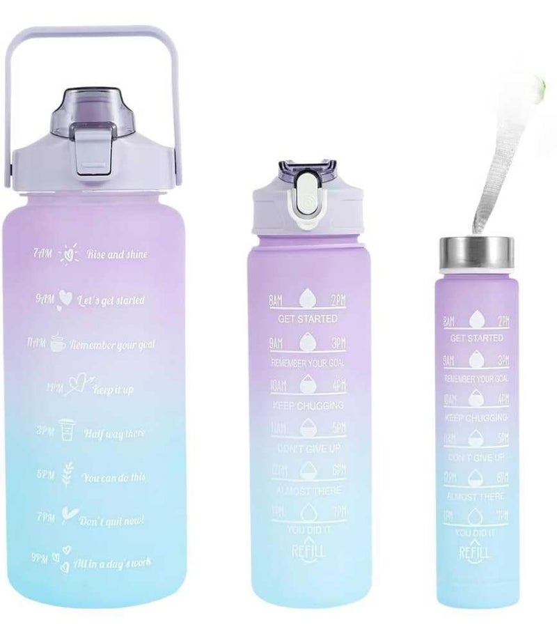 TEKCOOL Water Bottle - 3Pcs 2L,750ml & 300ml Light-weight, Leak-proof, BPA-free Motivational Water Bottle Sipper, Time Marker & Mobile Holder for Online Gym Kids,Adults Office (Purple Blue) Plastic - Image 3