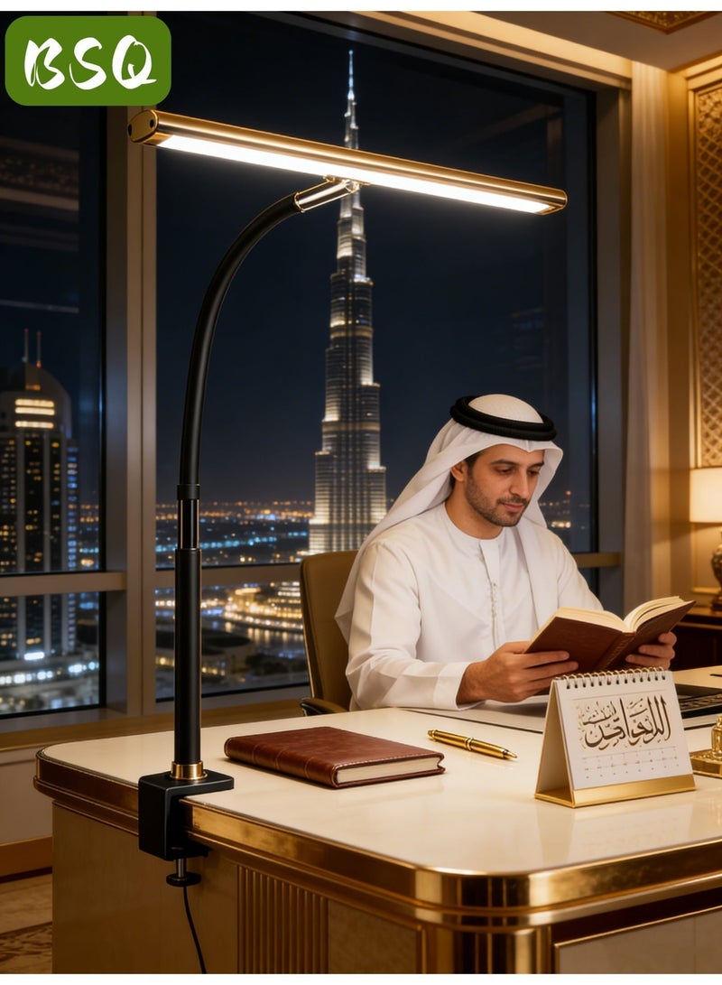 BSQ Office and Home LED Desk Lamp - Eye-Caring Architect's Work Lamp, an LED desk lamp suitable for offices and homes, featuring eye protection, stepless dimming, multiple lighting modes, adjustable flexible gooseneck arm, and a USB adapter clip-on design, ideal for reading, studying, and work desks. - Image 2