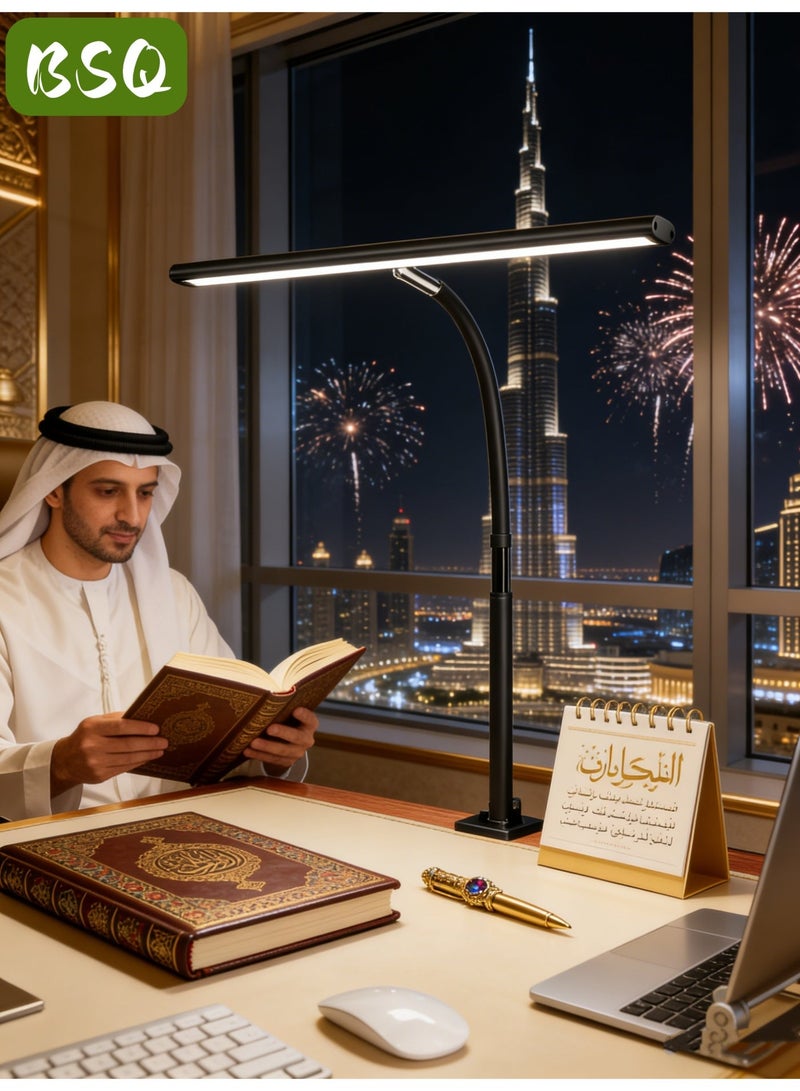 BSQ Office and Home LED Desk Lamp - Eye-Caring Architect's Work Lamp, an LED desk lamp suitable for offices and homes, featuring eye protection, stepless dimming, multiple lighting modes, adjustable flexible gooseneck arm, and a USB adapter clip-on design, ideal for reading, studying, and work desks. - Image 1