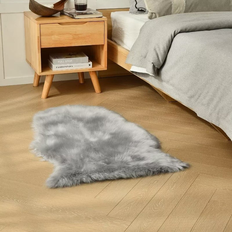 duduta Gray Faux Sheepskin Chair Seat Covers, Fluffy Shag Fur Throw Rugs Room Decor 2x3 ft - Image 5