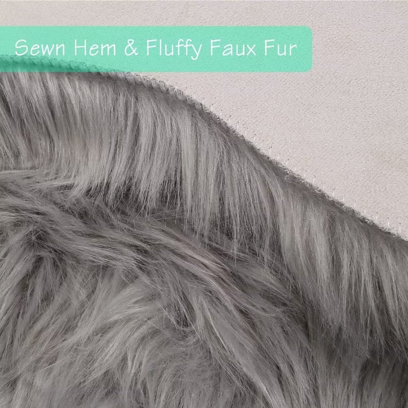 duduta Gray Faux Sheepskin Chair Seat Covers, Fluffy Shag Fur Throw Rugs Room Decor 2x3 ft - Image 3