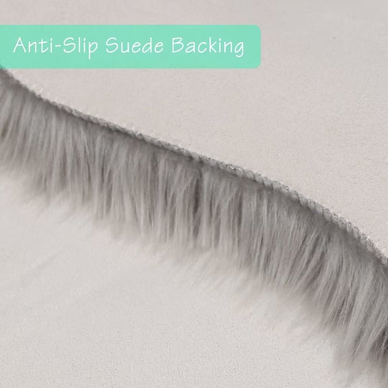 duduta Gray Faux Sheepskin Chair Seat Covers, Fluffy Shag Fur Throw Rugs Room Decor 2x3 ft - Image 4