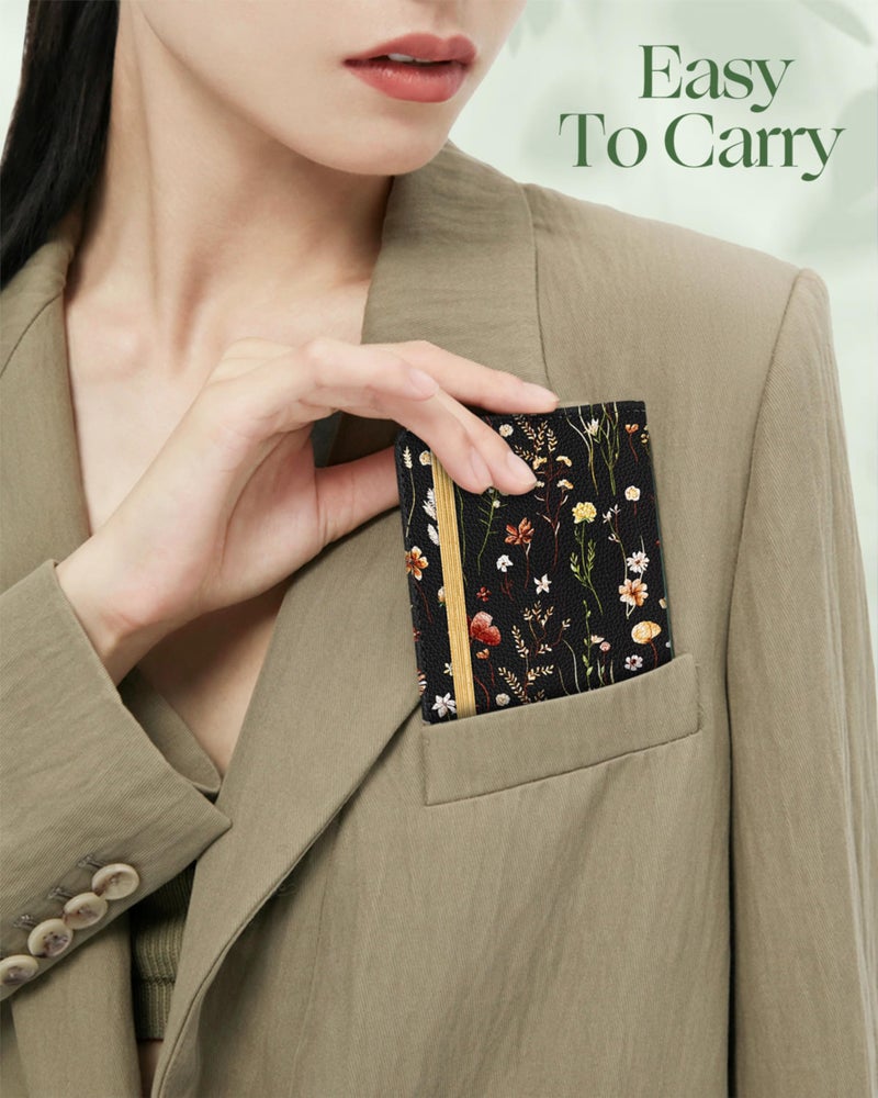Slohif Checkbook Cover for Personal Duplicate Checks - Women Check Book Wallet Holder Black Flowers Top Side Tear - Image 5