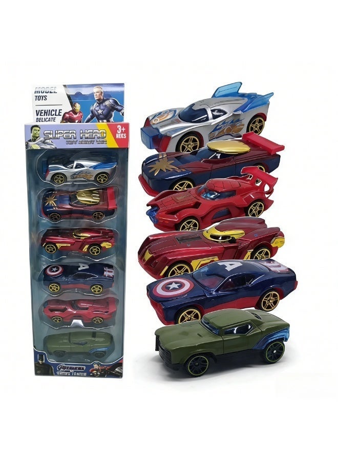 Marvel Heroes 6-Pack Marvel Avengers Series Alloy Toy Car, Superhero Concept Car Model, Simulation Model Car Racing Car Toys for Children Gift Collectible - Image 2