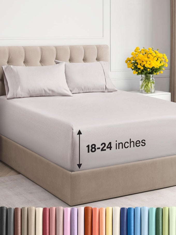 EXTRA DEEP TWIN SHEET SET 4 PIECE BREATHABLE COOLING SHEETS HOTEL LUXURY BEDDING SET WITH 1824 INCH EXTRA DEEP POCKETS EASY FIT SUPER SOFT WRINKLE FREE AND COMFY LIGHT GREY TWIN SIZE
