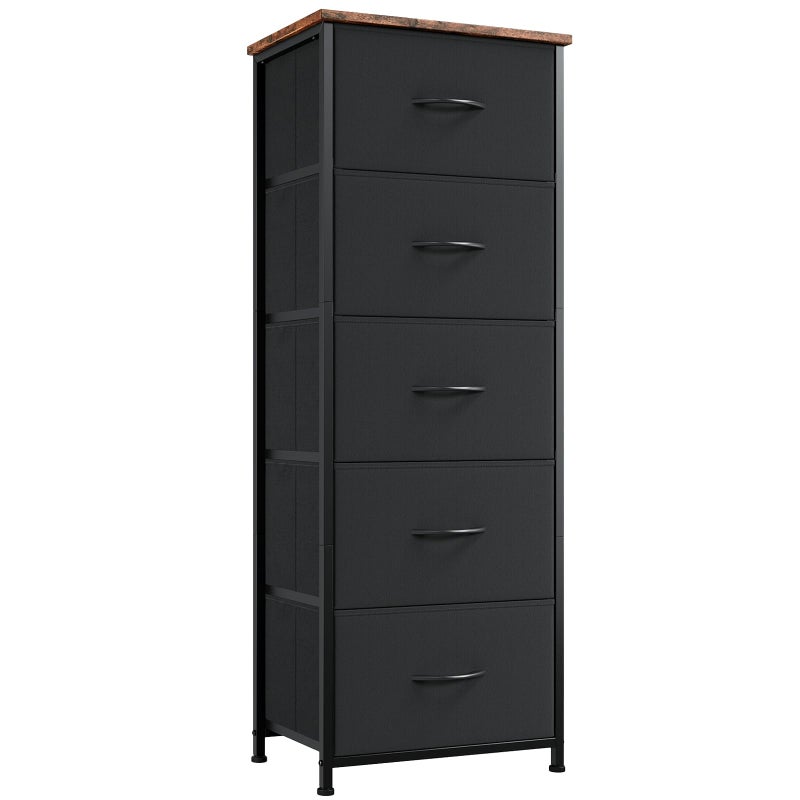 Somdot Tall Dresser for Bedroom with 5 Drawers Storage Organizer Chest of Drawers with Removable Fabric Bins for Closet Bedside Nursery Laundry Living Room Entryway Hallway Black Rustic Brown