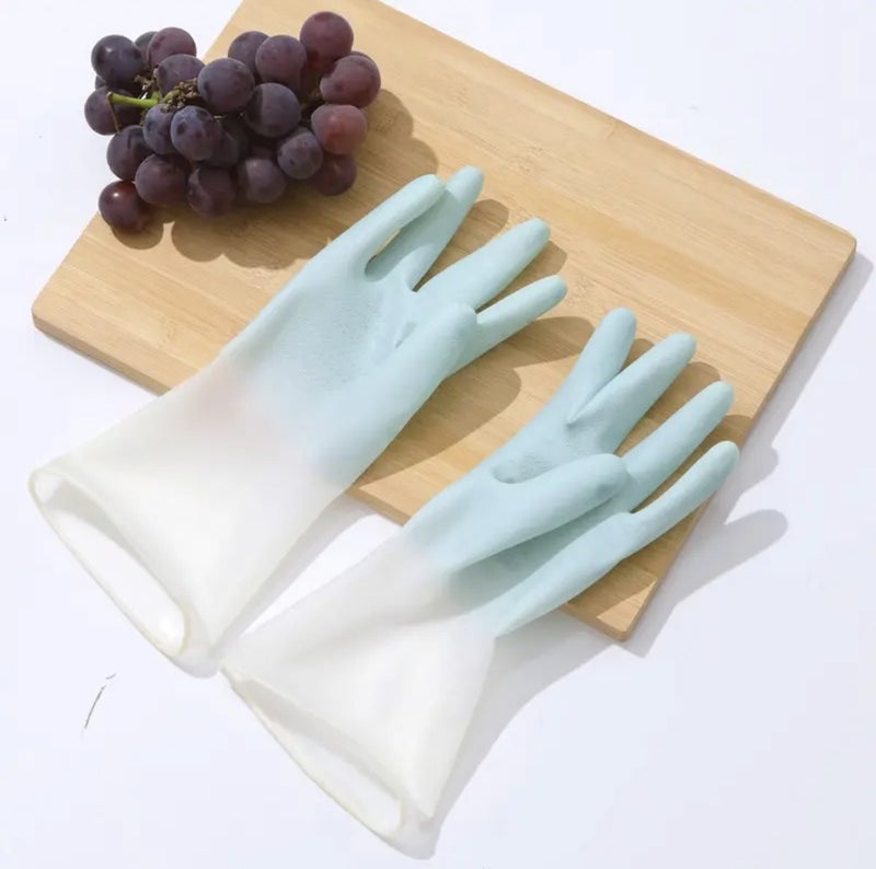 Dish-washing Gloves Womens Gradient PVC Clothes Washing Bowl Waterproof Non-slip Household Kitchen Durable Cleaning Glue Gloves gradient blue - Image 1